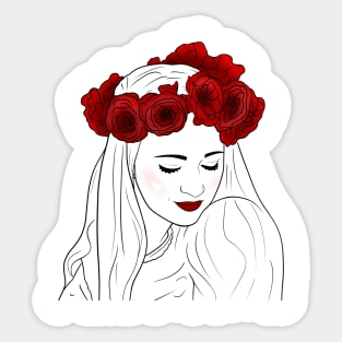 Frau mit Rosenkranz - Rosen - Frau - Rot Sticker